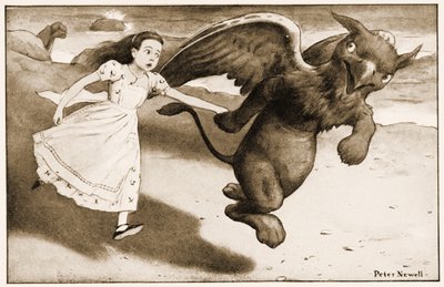 Avanti! gridò il Grifone, illustrazione per Le avventure di Alice nel Paese delle Meraviglie di Lewis Carroll, 1901 da Peter Newell